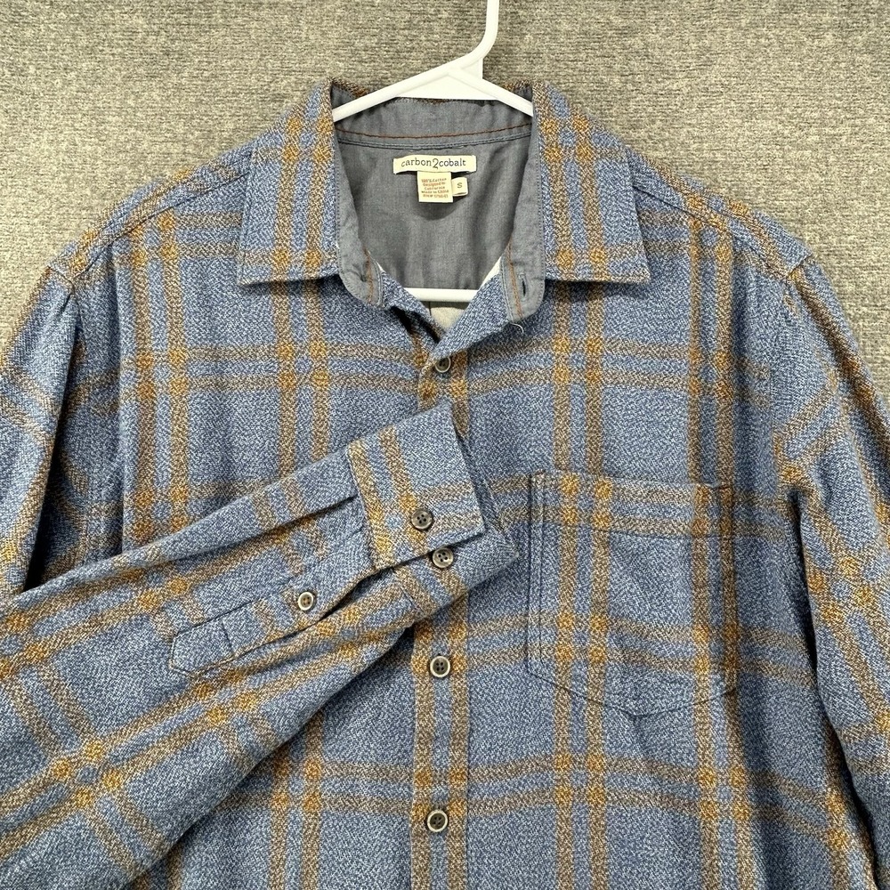Carbon 2 Cobalt Long Sleeve Shirt Men Sz Small Blue Plaid Brown Cotton Button Up
